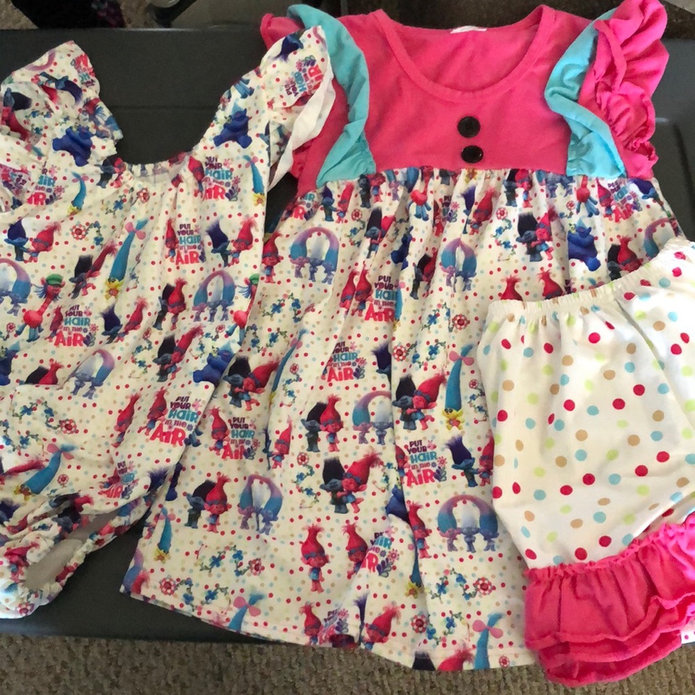 Boutique Trolls tunic with shorts & swimsuit